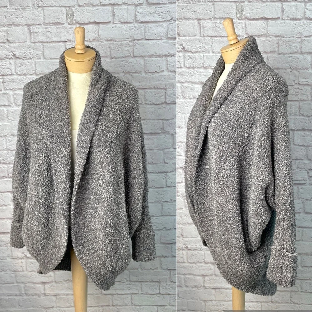 Barefoot Dreams Cozy Chic Knit Cocoon Gray Fuzzy Comfy Cardigan Size S/M - Picture 2 of 6